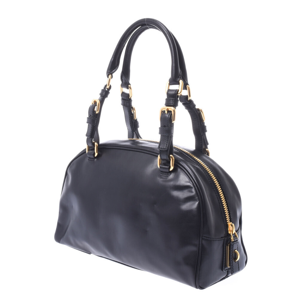Prada bowler embossed black logo bag leather